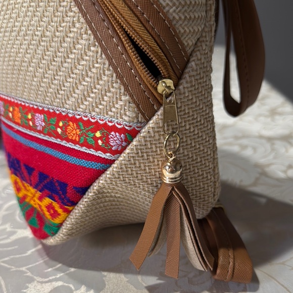 Mexican Cream Backpack with Colorful Decorative Band main image 5